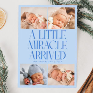 Bold Little Miracle Xmas Icy Blue Photo Birth Announcement