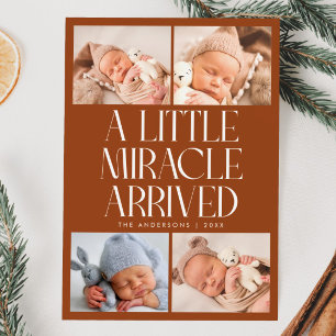 Bold Little Miracle Xmas Terracotta Photo Birth Announcement