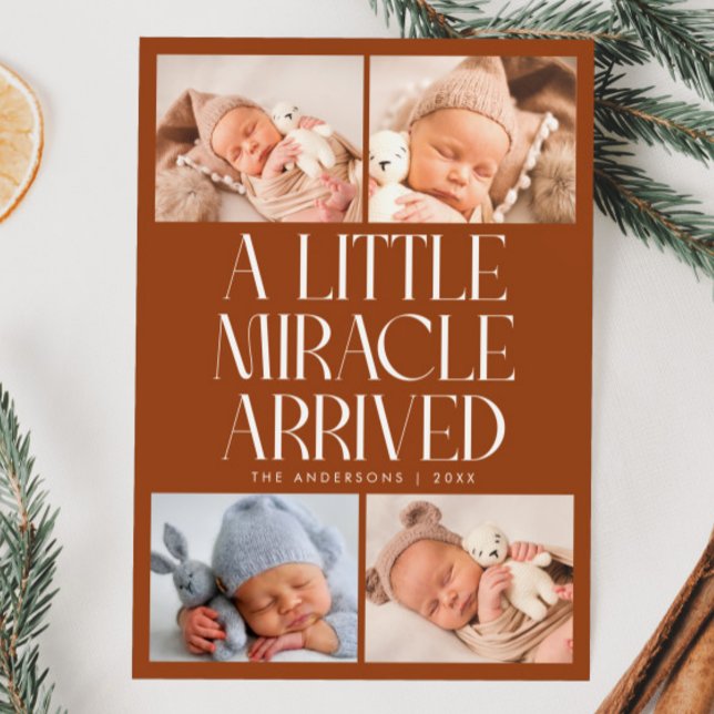 Bold Little Miracle Xmas Terracotta Photo Birth  Announcement (Creator Uploaded)