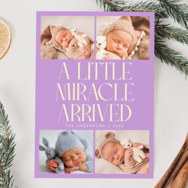 Bold Little Miracle Xmas Wisteria Photo Birth  Announcement (Creator Uploaded)