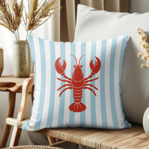 Bold Lobster and Blue Stripes Ocean Beach Decor Cushion