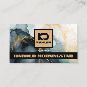 BOLD Logo Dark Blue Gold Fluid Ink QR  Business Card