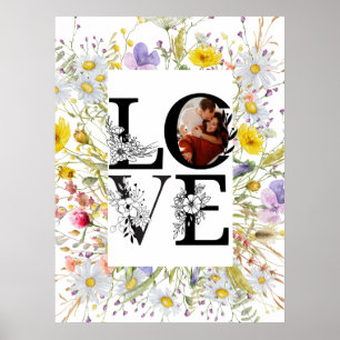 Bold Love Script Pink & Red flowers Valentine Day  Poster