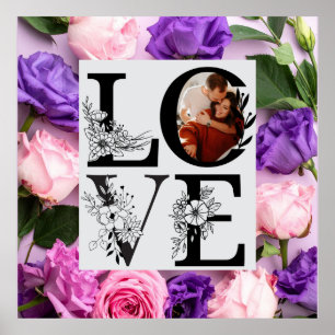 Bold Love Script Pink & Red flowers Valentine Day  Poster