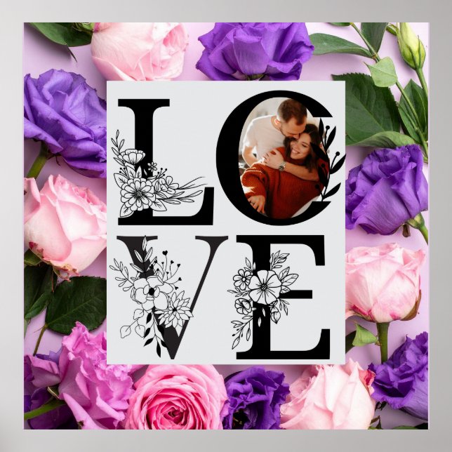 Bold Love Script Pink & Red flowers Valentine Day  Poster (Front)