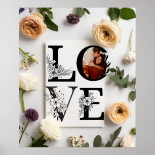 Bold Love Script Pink & Red flowers Valentine Day  Poster