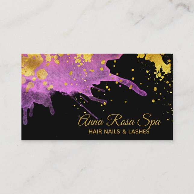 * Bold Luxe Pink Glam Watercolor Gold Abstract Business Card (Front)
