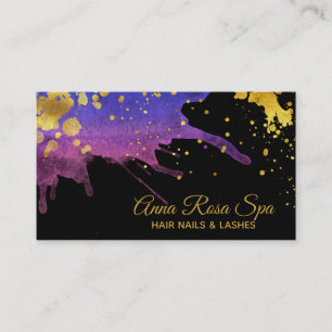 *~*Bold Luxe Purple Glam Watercolor Gold Abstract Business Card