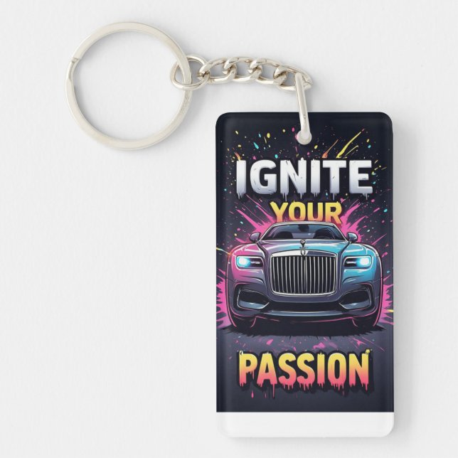 Bold Luxury Car Graphic And Dynamic Colour Splash Key Ring (Front)