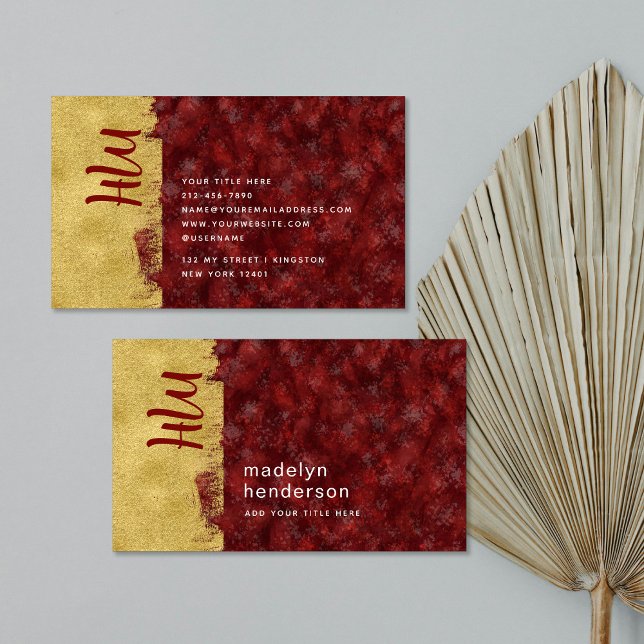 Bold Luxury Jewellery Ruby Gold Brush Monogram  Business Card (Creator Uploaded)