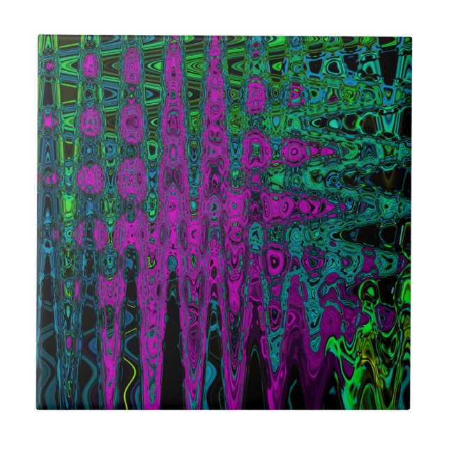 Bold Magenta Abstract Groovy Atomic Waves Ceramic Tile (Front)