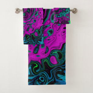 Bold Magenta Abstract Groovy Liquid Art Swirl Bath Towel Set