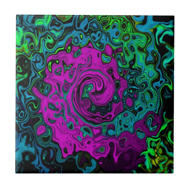 Bold Magenta Abstract Groovy Liquid Art Swirl Ceramic Tile (Front)