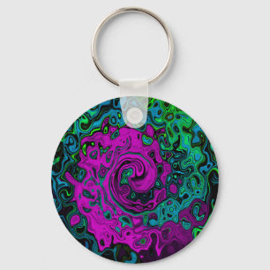 Bold Magenta Abstract Groovy Liquid Art Swirl Key Ring