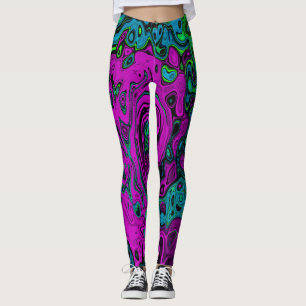 Bold Magenta Abstract Groovy Liquid Art Swirl Leggings