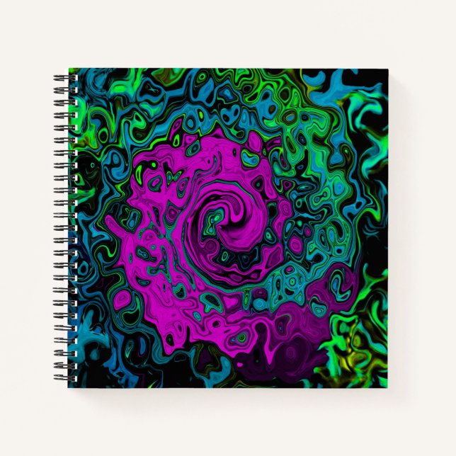 Bold, Magenta, Abstract, Groovy, Liquid Art, Swirl Notebook (Front)