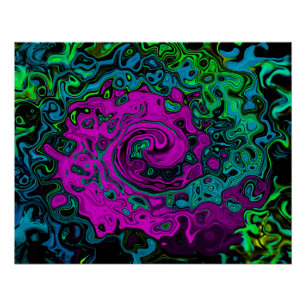 Bold Magenta Abstract Groovy Liquid Art Swirl Poster