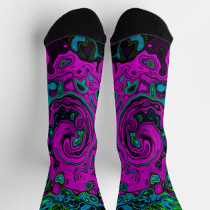 Bold Magenta Abstract Groovy Liquid Art Swirl Socks