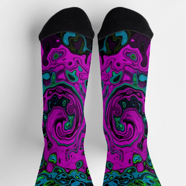Bold Magenta Abstract Groovy Liquid Art Swirl Socks (Top)
