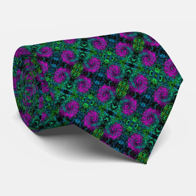 Bold Magenta Abstract Groovy Liquid Art Swirl Tie (Rolled)