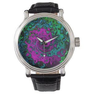 Bold Magenta Abstract Groovy Liquid Art Swirl Watch