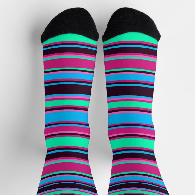 Bold Magenta, Aqua, & Blue Crew Socks (Top)