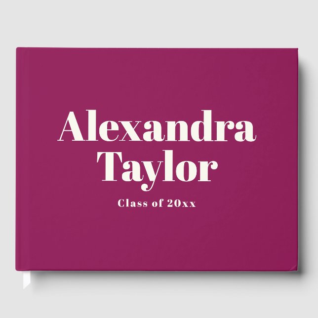 Bold Magenta Berry Custom Name Class Graduation Guest Book (Front)