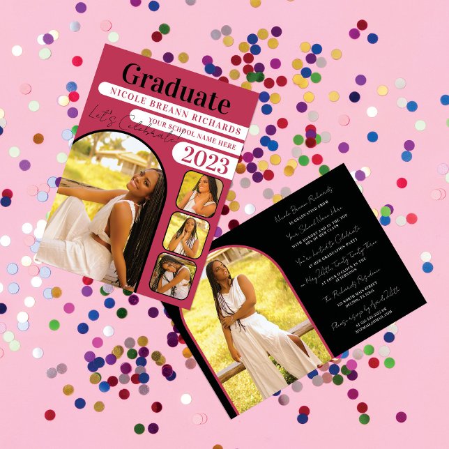 Bold Magenta Black Typography Photo Graduation Invitation (Creator Uploaded)