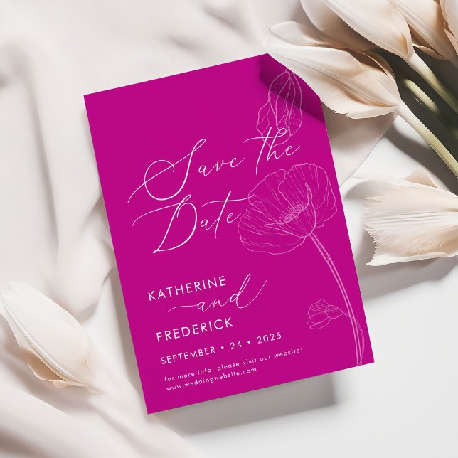 Bold Magenta Elegant Wildflowers Save the Date Invitation (Creator Uploaded)
