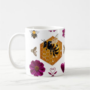 Bold Magenta Fuchsia Bee Heart Modern Graphic Coffee Mug