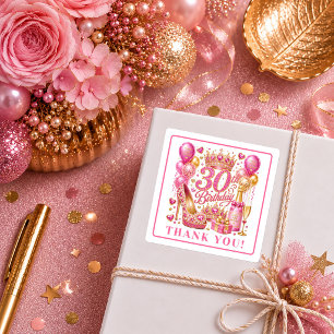 Bold Magenta Gold Glitter 30th Birthday Stickers
