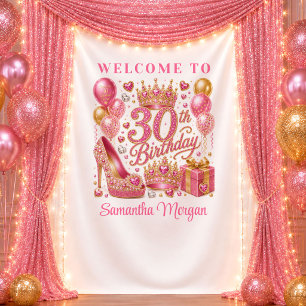 Bold Magenta Gold Glitter 30th Birthday Tapestry