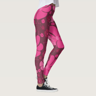 Bold Magenta Pink Floral Pattern Leggings