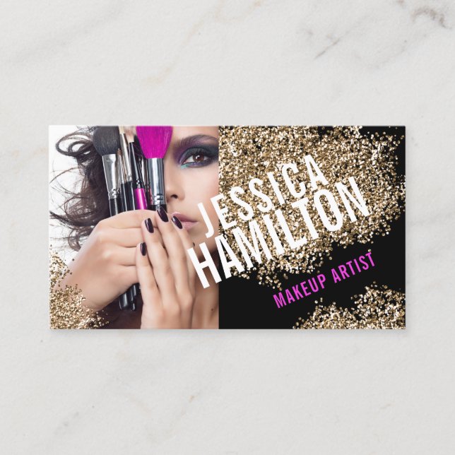 Bold Makeup Artist Business Card Template (Front)