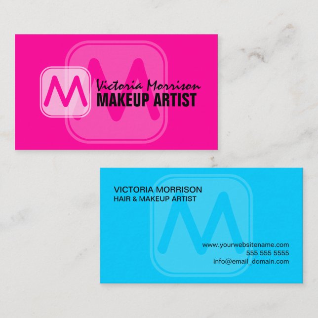 Bold Makeup Artist Monogram Business Card (Front/Back)