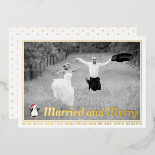 Bold Married and Merry Christmas photo gold Foil Holiday Card