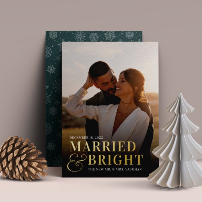 Bold Married & Bright Wedding Photo Newlywed Foil Holiday Card (Creator Uploaded)