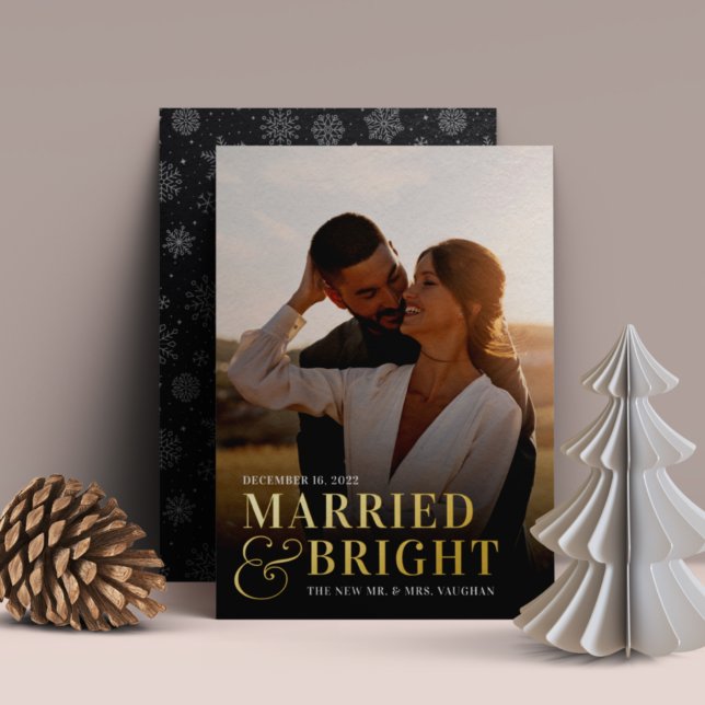 Bold Married & Bright Wedding Photo Newlywed Foil Holiday Card (Creator Uploaded)