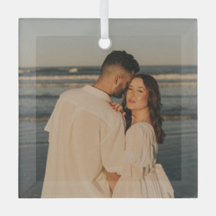 Bold Married & Merry Wedding Photo Newlywed  Glass Tree Decoration