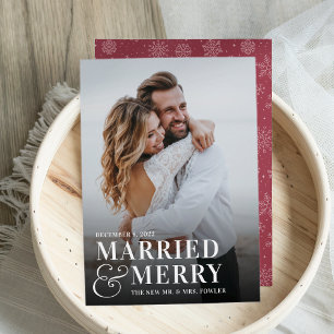 Bold Married & Merry Wedding Photo Newlywed Holiday Card