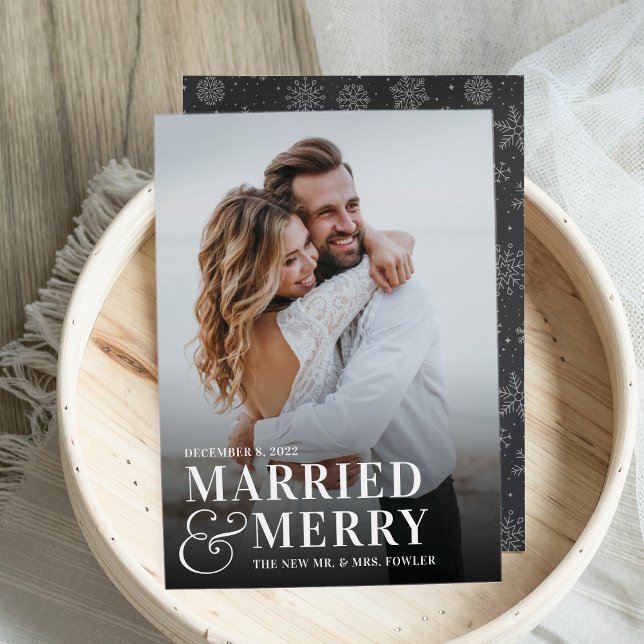 Bold Married & Merry Wedding Photo Newlywed Holiday Card (Creator Uploaded)