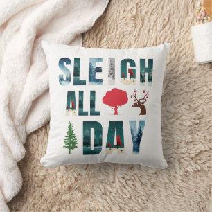 Bold Masks Letters Winter Scenes 'Sleigh All Day'  Cushion