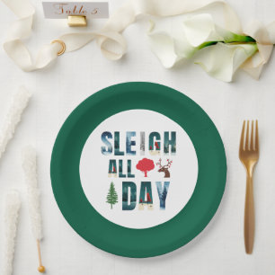Bold Masks Letters Winter Scenes 'Sleigh All Day' Paper Plate