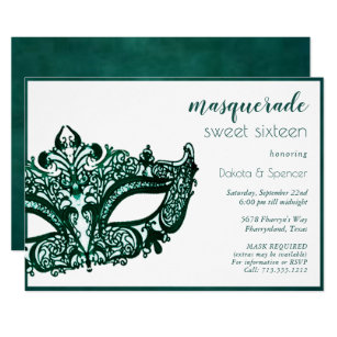 Bold Masquerade | Dark Green Sweet 16 Birthday Invitation
