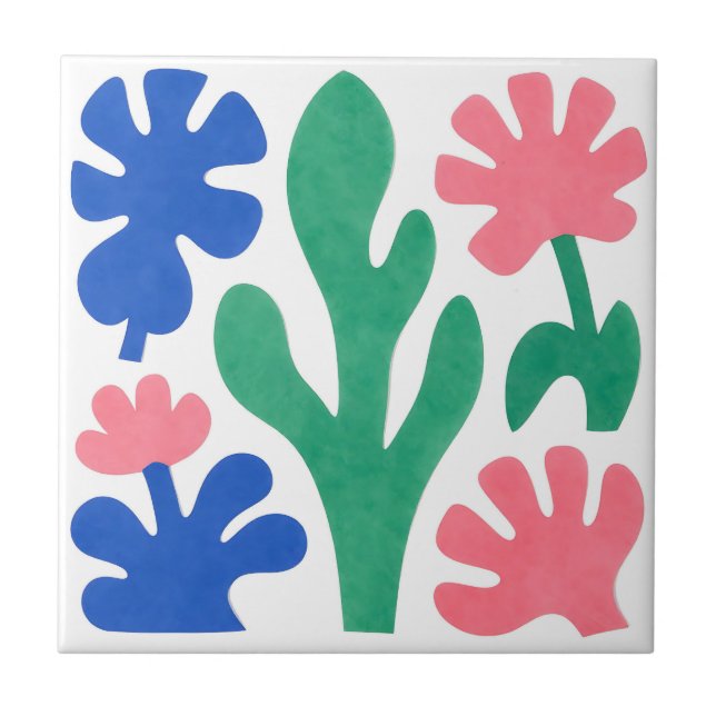 Bold Matisse Style Floral Cutouts Ceramic Tile (Front)