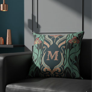 Bold Maximalist Art Nouveau Monogram Cushion
