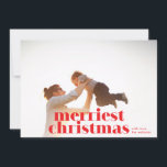 Bold Merriest Christmas Red Holiday Photo Card<br><div class="desc">Bold Merriest Christmas Red Holiday Photo Card design with a chalkboard graphic on the back with a snowflake pattern in navy. Merriest Christmas,  bold modern font.</div>