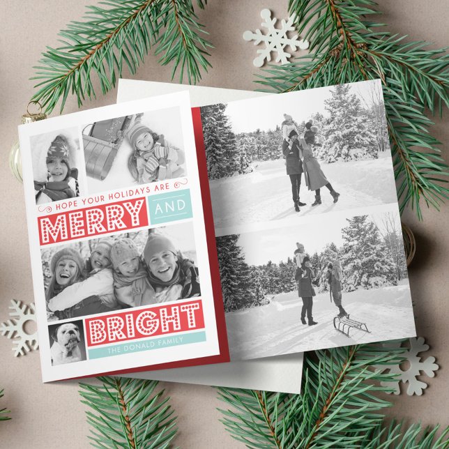 Bold Merry and Bright Photo Tri-Fold Holiday Card (Creator Uploaded)