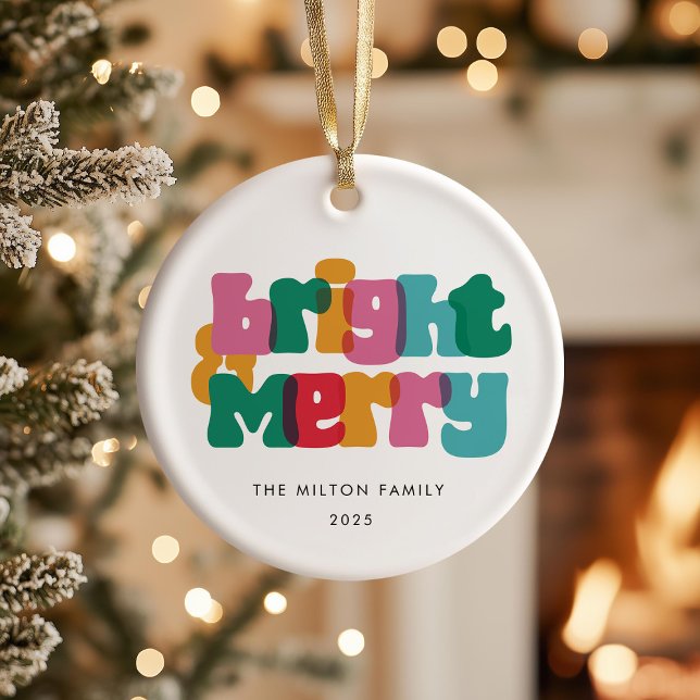 Bold Merry Bright Holiday One Photo Ceramic Ornament (Creator Uploaded)