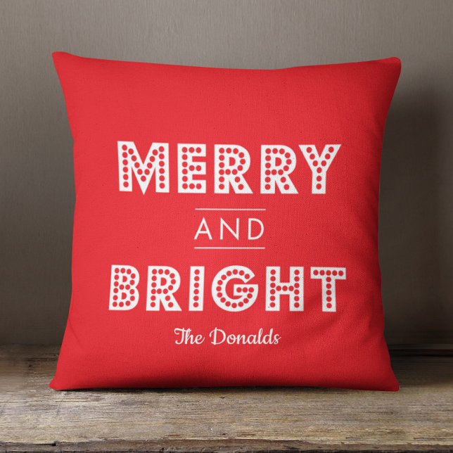 Bold Merry & Bright Personalized Christmas Cushion (Creator Uploaded)